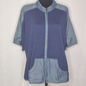 St. John Sport Short-Sleeve Chambray Jersey Zip Jacket - Size L
